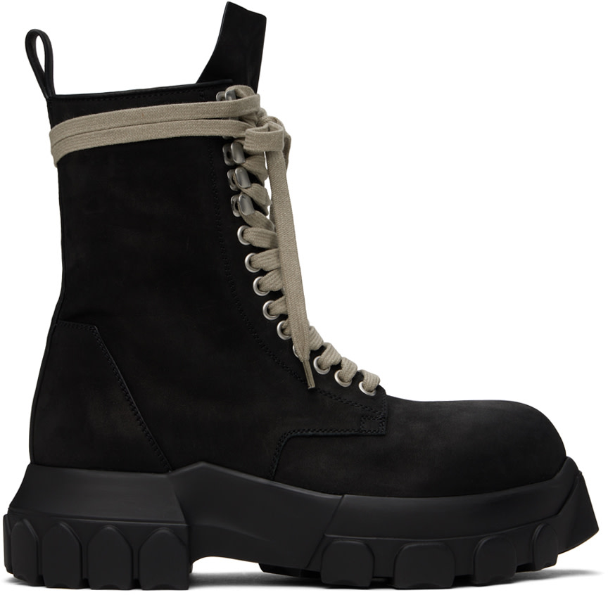 Rick Owens: Black Porterville Army Tractor Boots | SSENSE