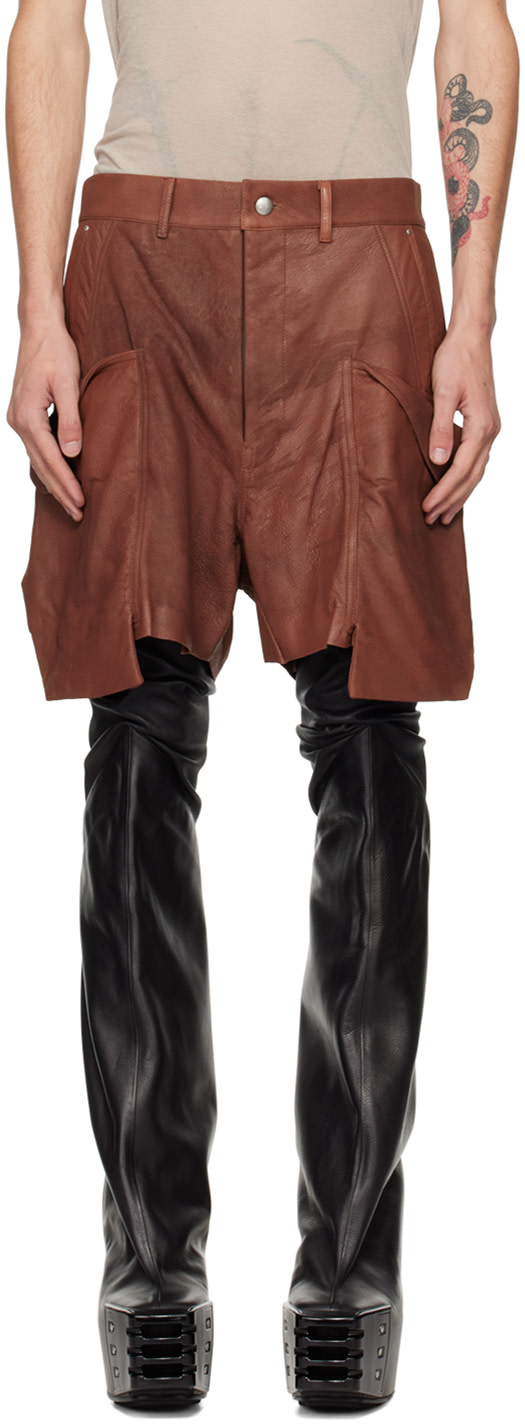 Rick Owens: ブラウン Porterville Stefan カーゴ レザーショート