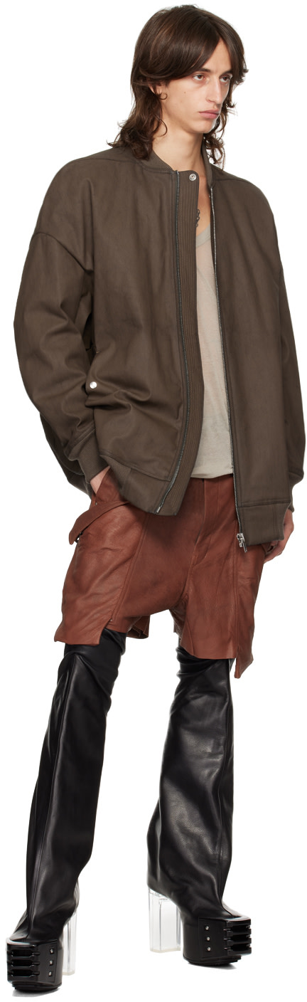 Rick Owens: Brown Porterville Stefan Cargo Leather Shorts | SSENSE