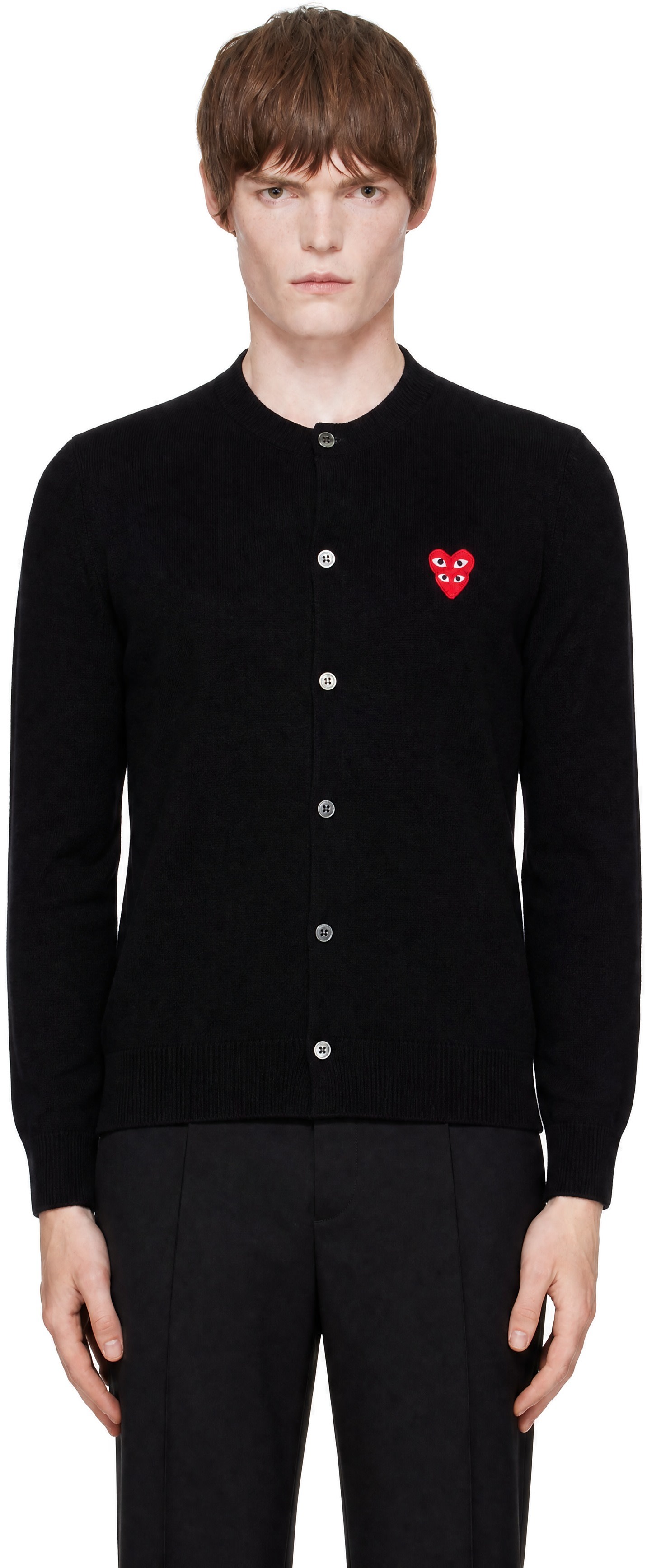 PLAY COMME des GARCONS カーディガン ブラック S COMME des GARÇONS PLAY: ブラック ダブルハート カーディガン