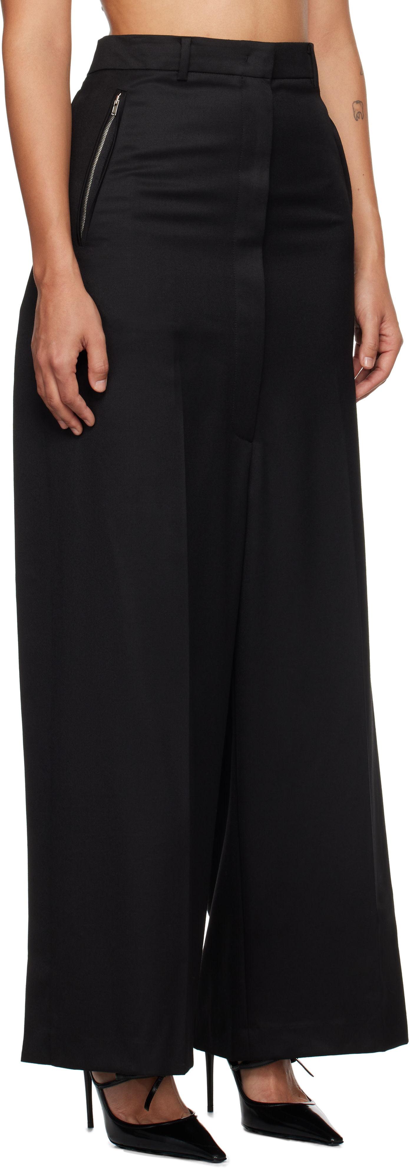 Pushbutton - Pantalon ample noir à coutures extérieures repliées