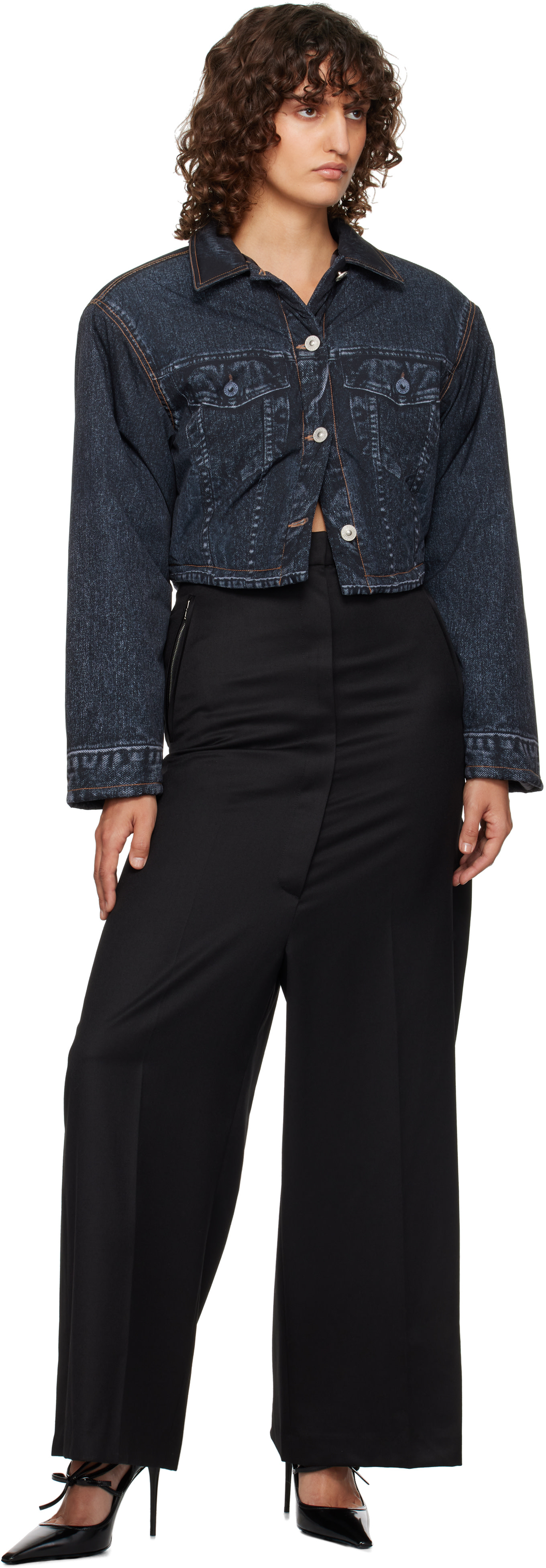 Pushbutton - Pantalon ample noir à coutures extérieures repliées