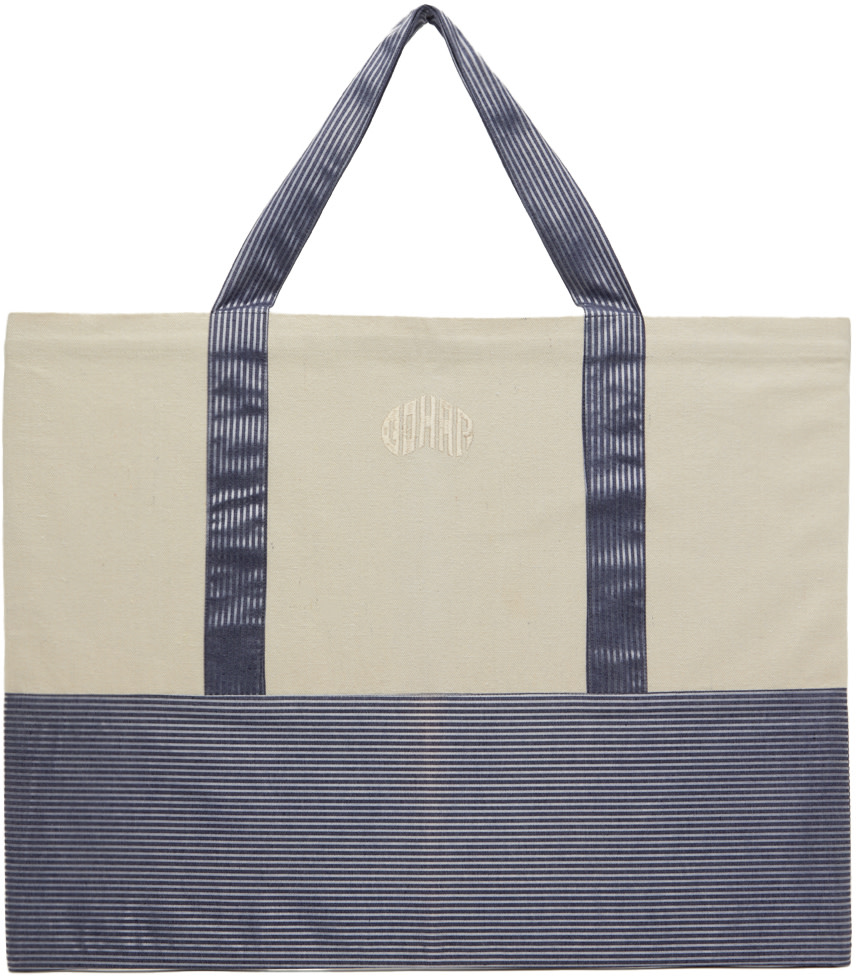 Gohar World - Cabas blanc cassé et bleu à logo modifié