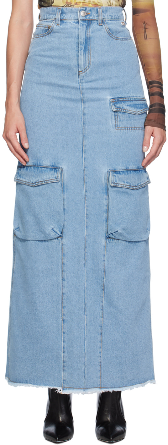 GCDS - Jupe cargo longue bleue en denim