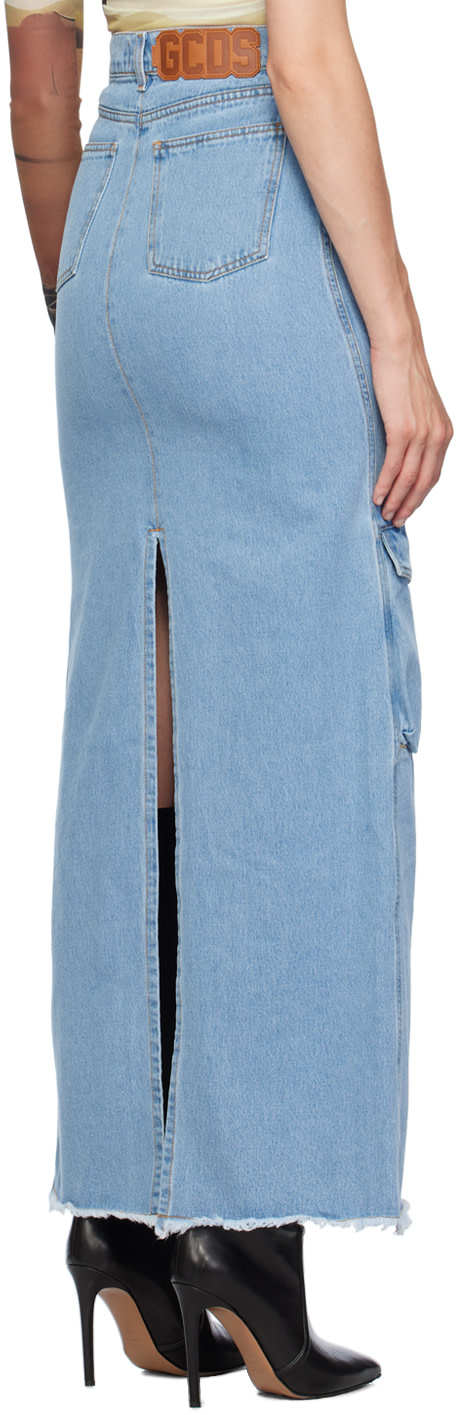 GCDS - Jupe cargo longue bleue en denim