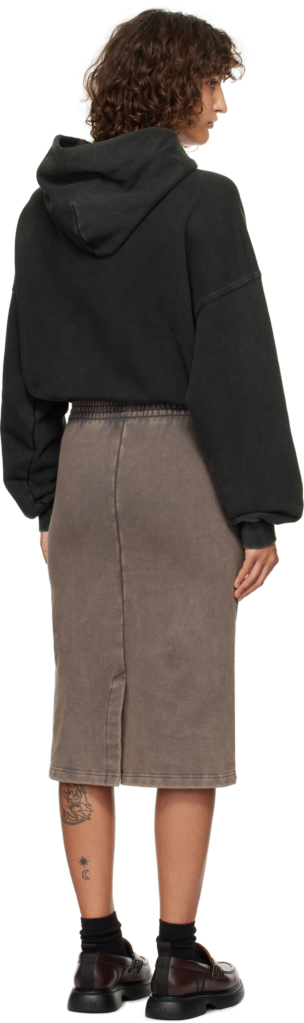 We11done - Robe midi de style pull à capuche noir et brun à assemblage étagé