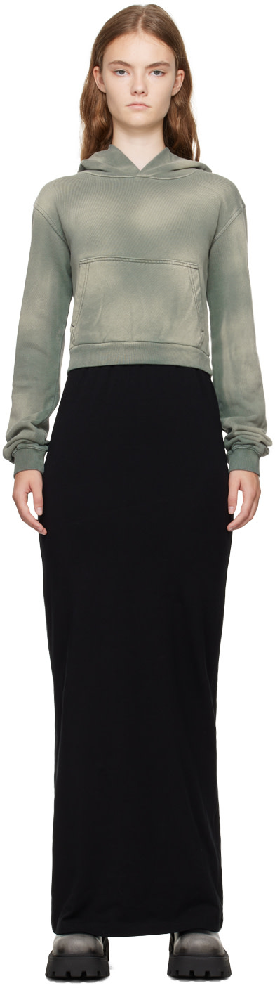We11done - Robe longue étagée vert et noir à capuche