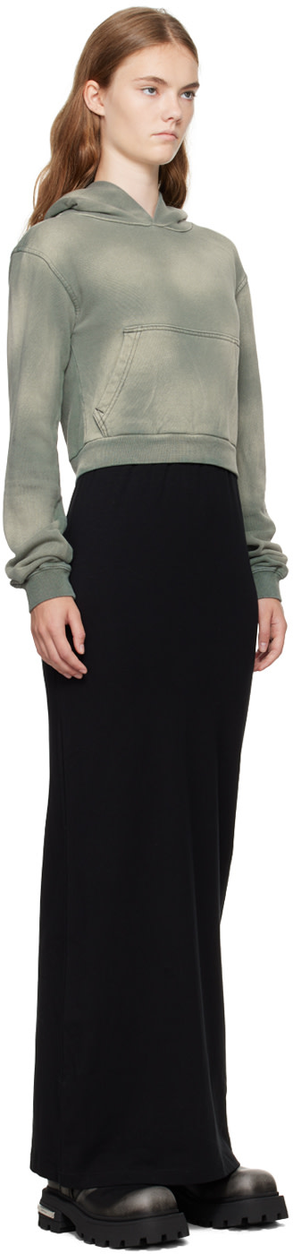 We11done - Robe longue étagée vert et noir à capuche
