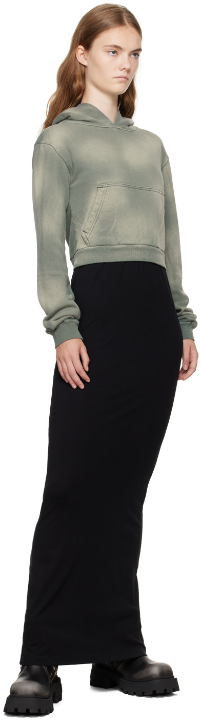 We11done - Robe longue étagée vert et noir à capuche