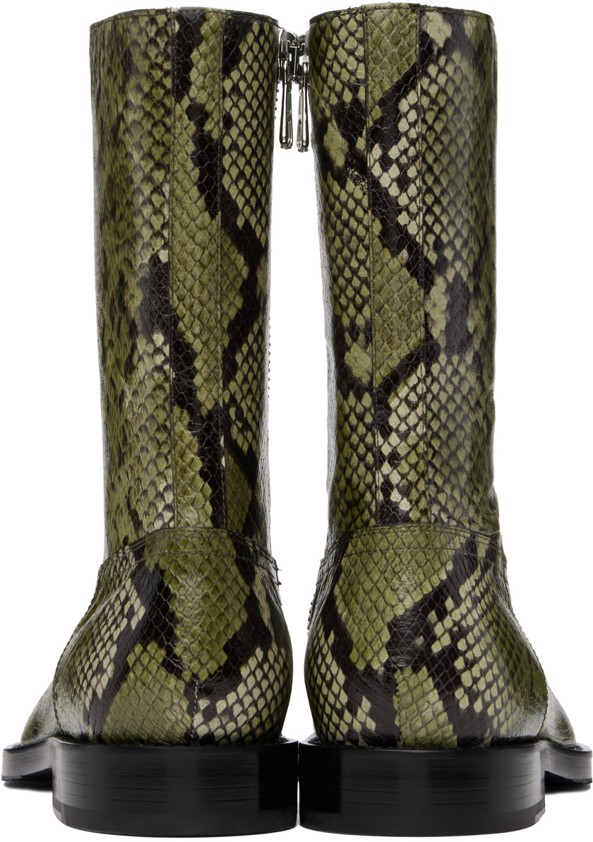 Dries Van Noten: Green Snake-Embossed Leather Boots | SSENSE