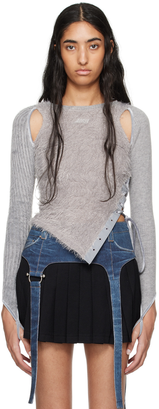 Andersson Bell - Pull gris en tricot à poils longs à découpes