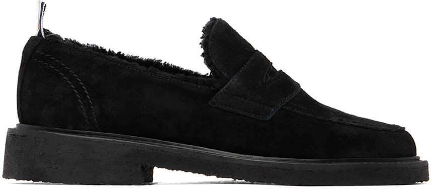 Thom Browne - Black Shearling Penny Loafers