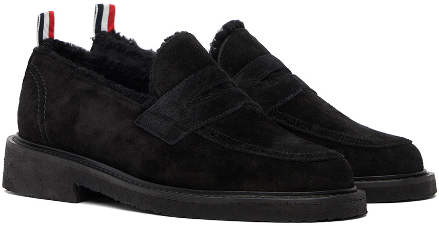 Thom Browne - Black Shearling Penny Loafers