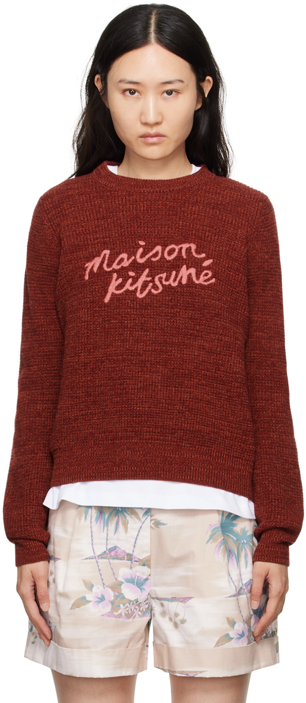 Maison Kitsuné - Pull décontracté rouge à logo calligraphié