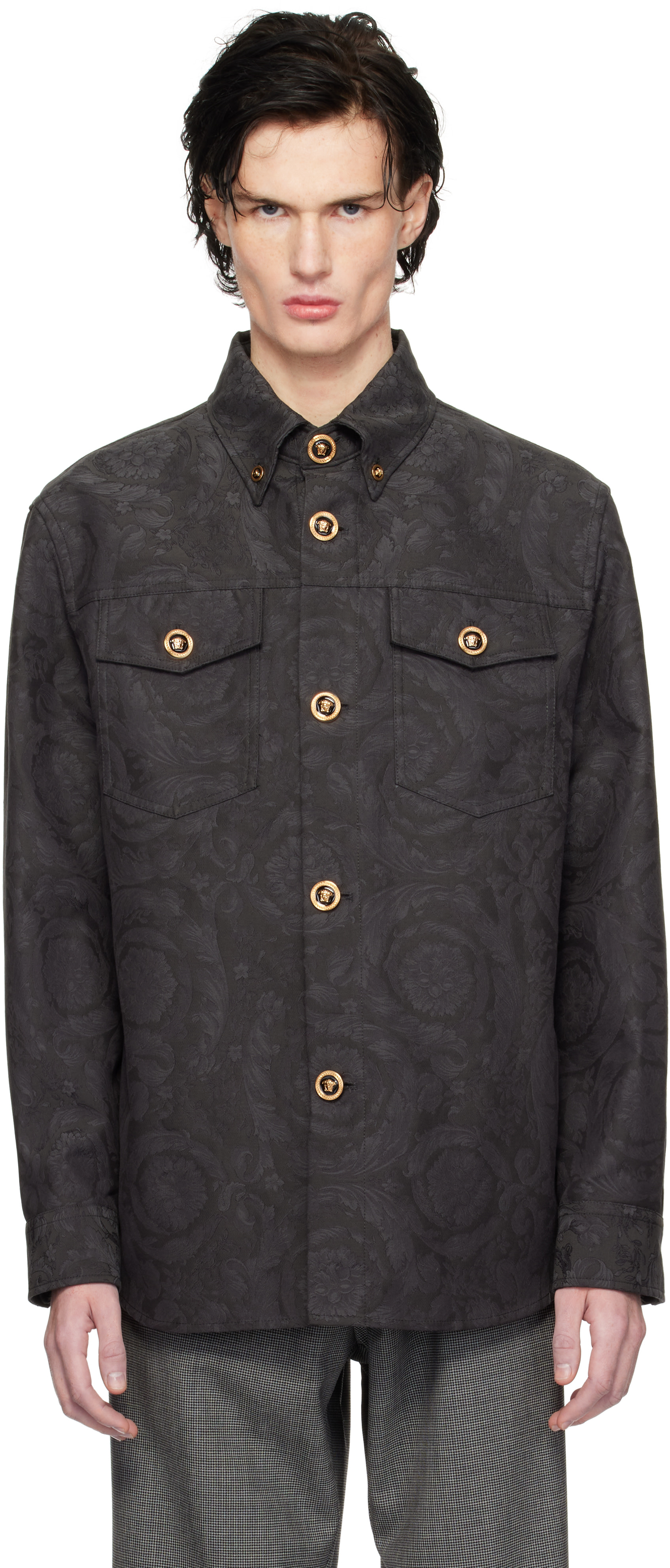 Versace - Gray Barocco Jacquard Overshirt