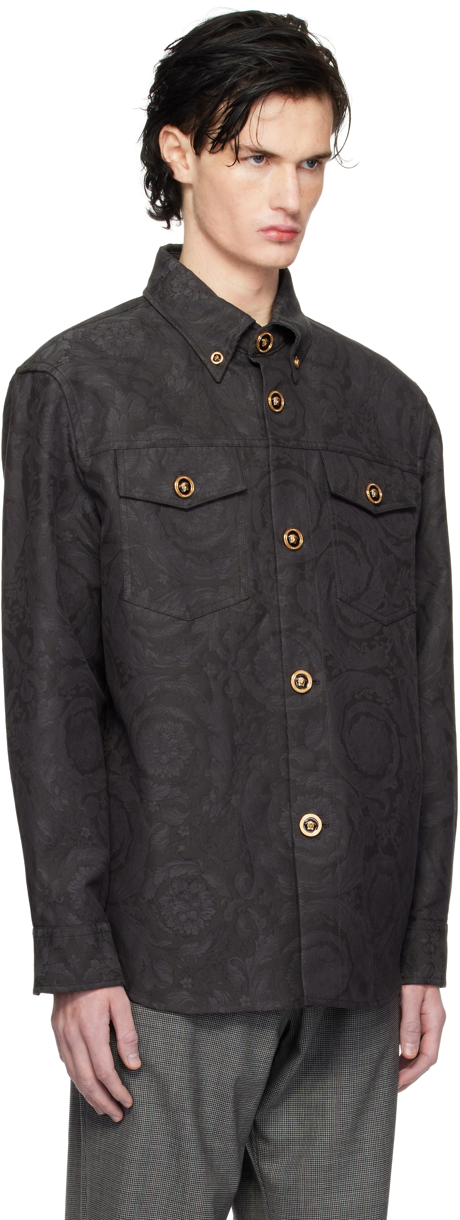 Versace - Gray Barocco Jacquard Overshirt