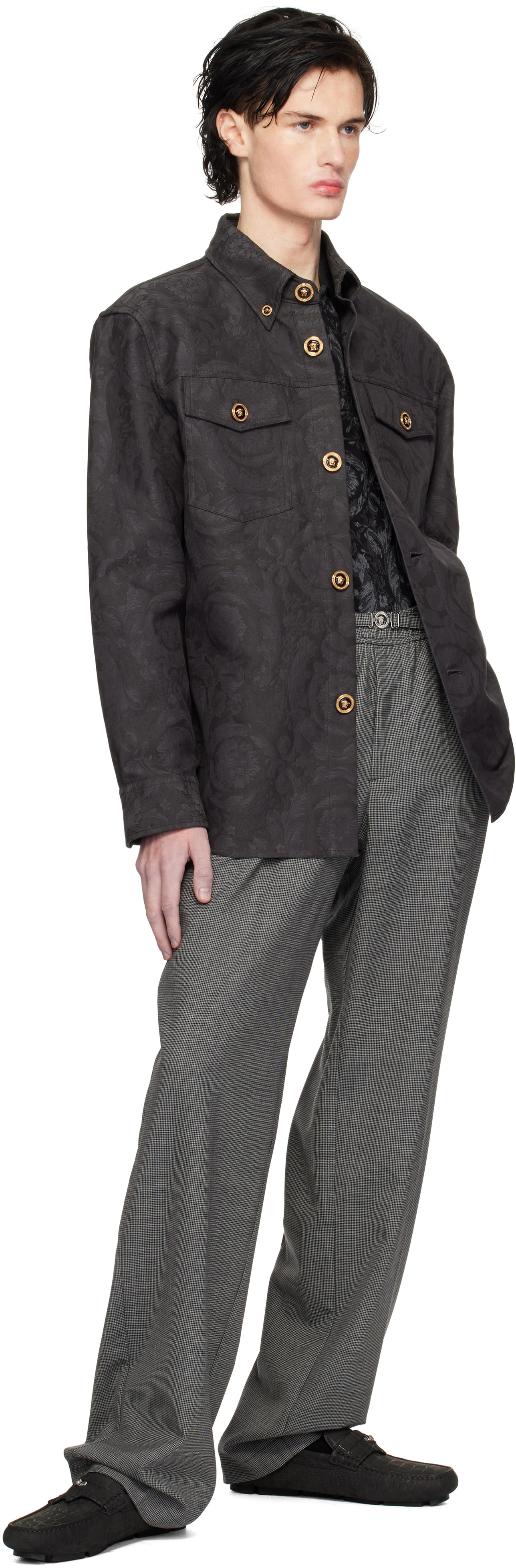 Versace - Gray Barocco Jacquard Overshirt