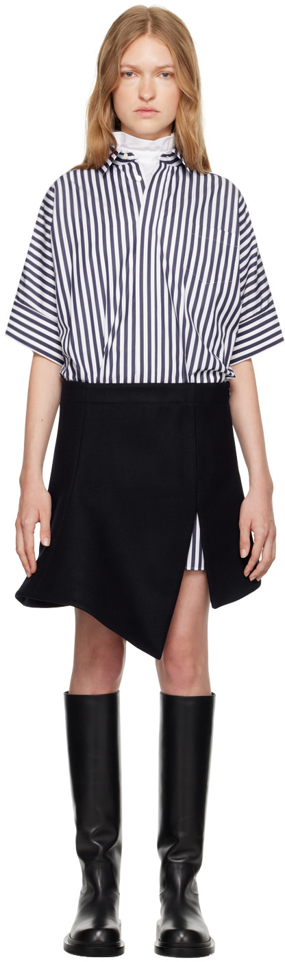 sacai mini dress sacai: Navy Striped Paneled Mini Dress