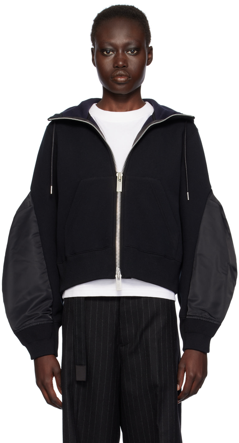 sacai: Black Sponge Sweat Hoodie | SSENSE United Kingdom
