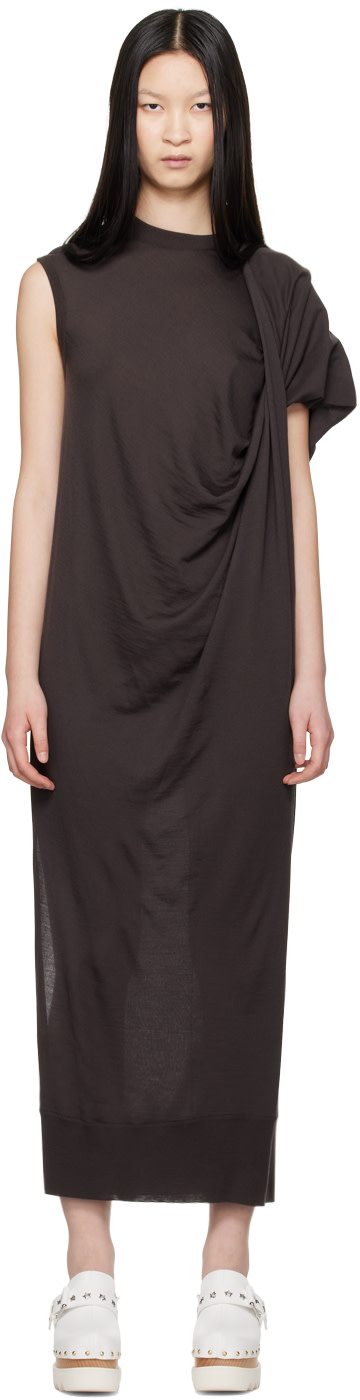 Stella McCartney - Robe longue asymétrique drapée brune