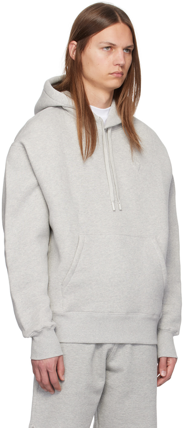 AMI Paris ミニハート フーディー 無地 グレーs5 AMI Paris: Gray Ami de Coeur Hoodie | SSENSE