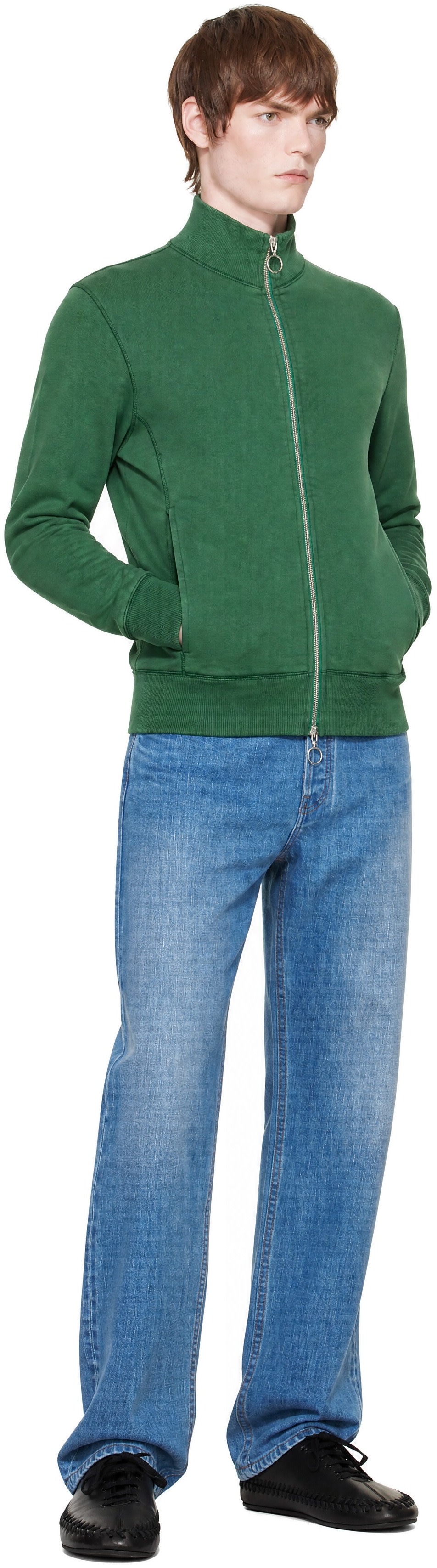Drake's - Green Cotton Zip Through Track Jacket