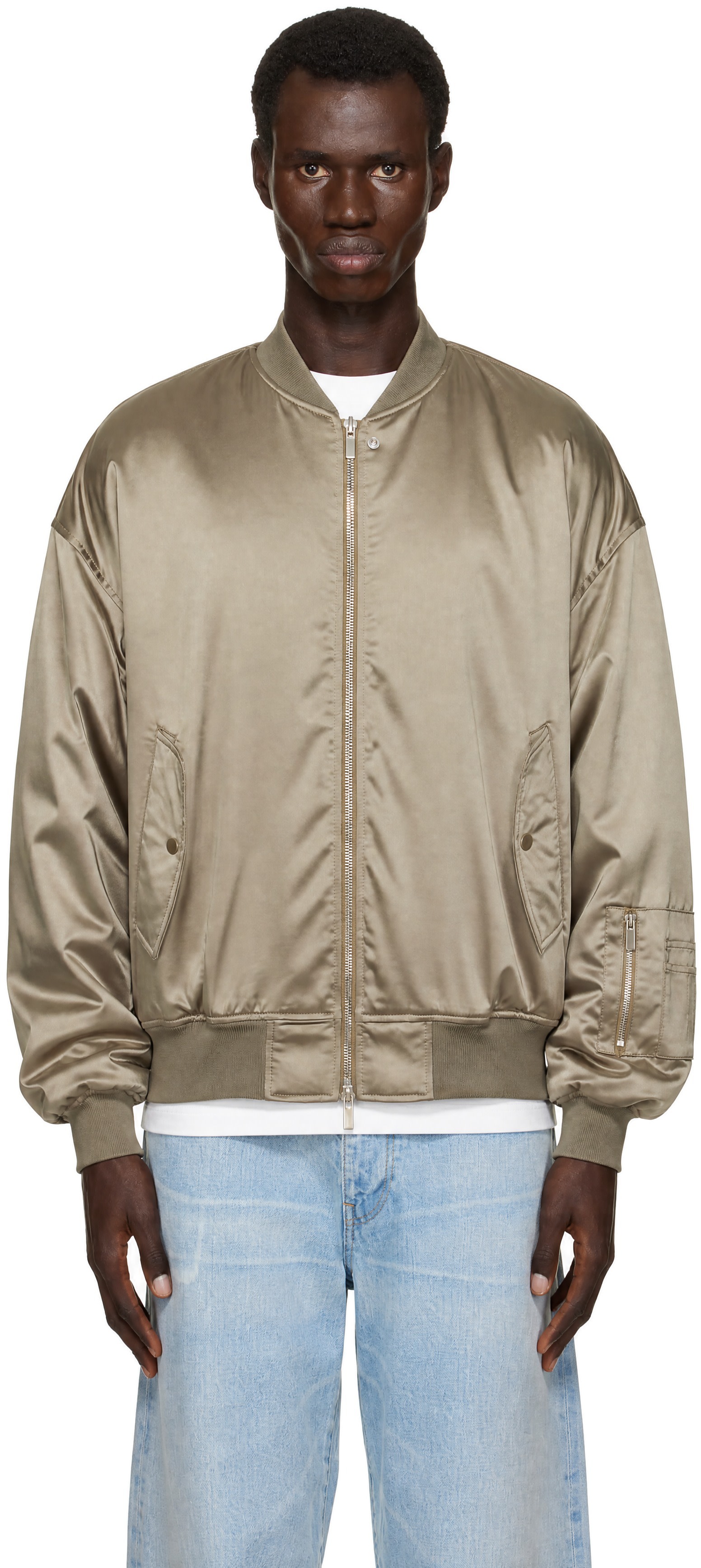 System - Blouson aviateur kaki en satin