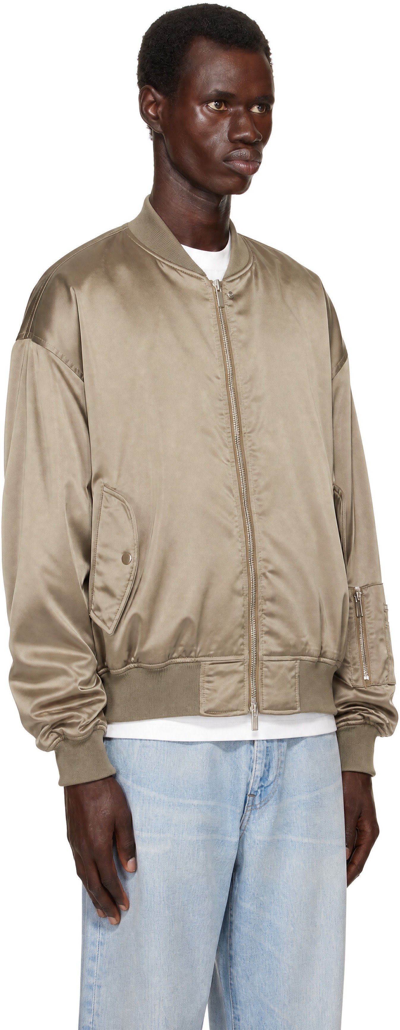 System - Khaki Satin Bomber Jacket