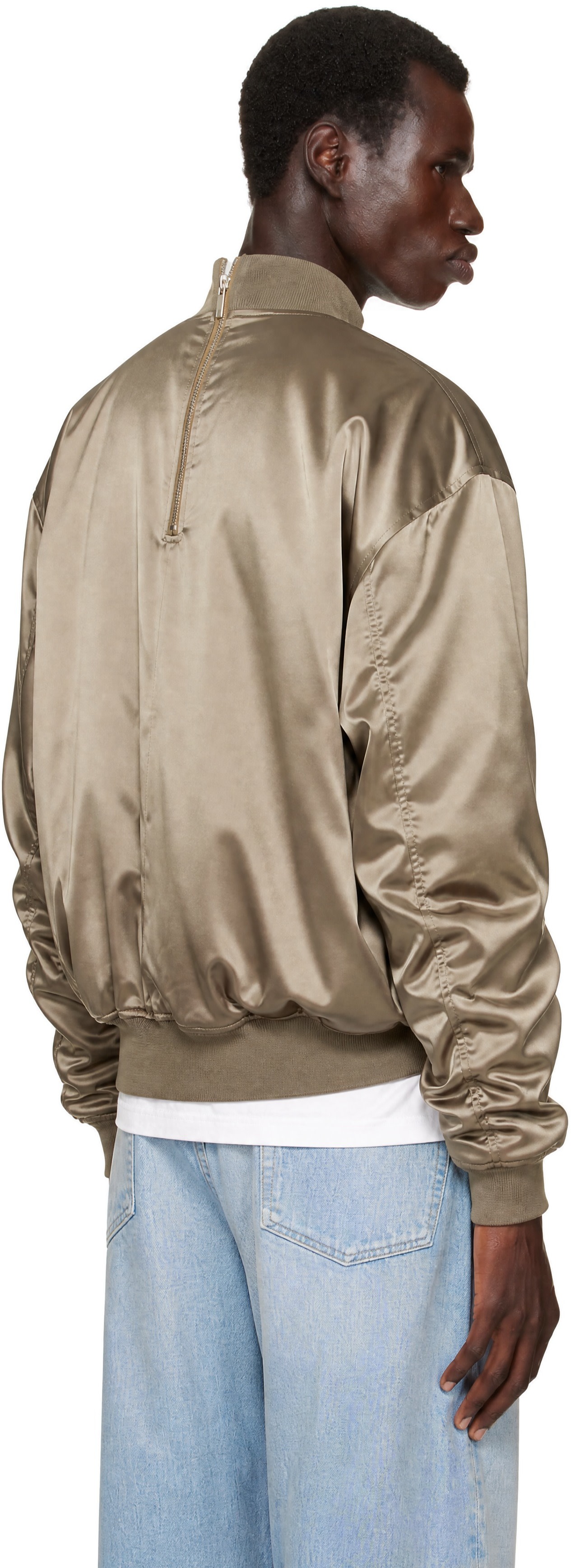 System - Khaki Satin Bomber Jacket