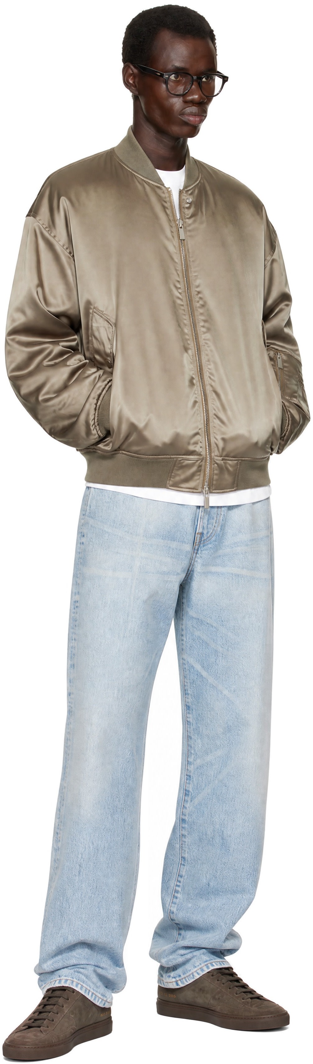 System - Khaki Satin Bomber Jacket