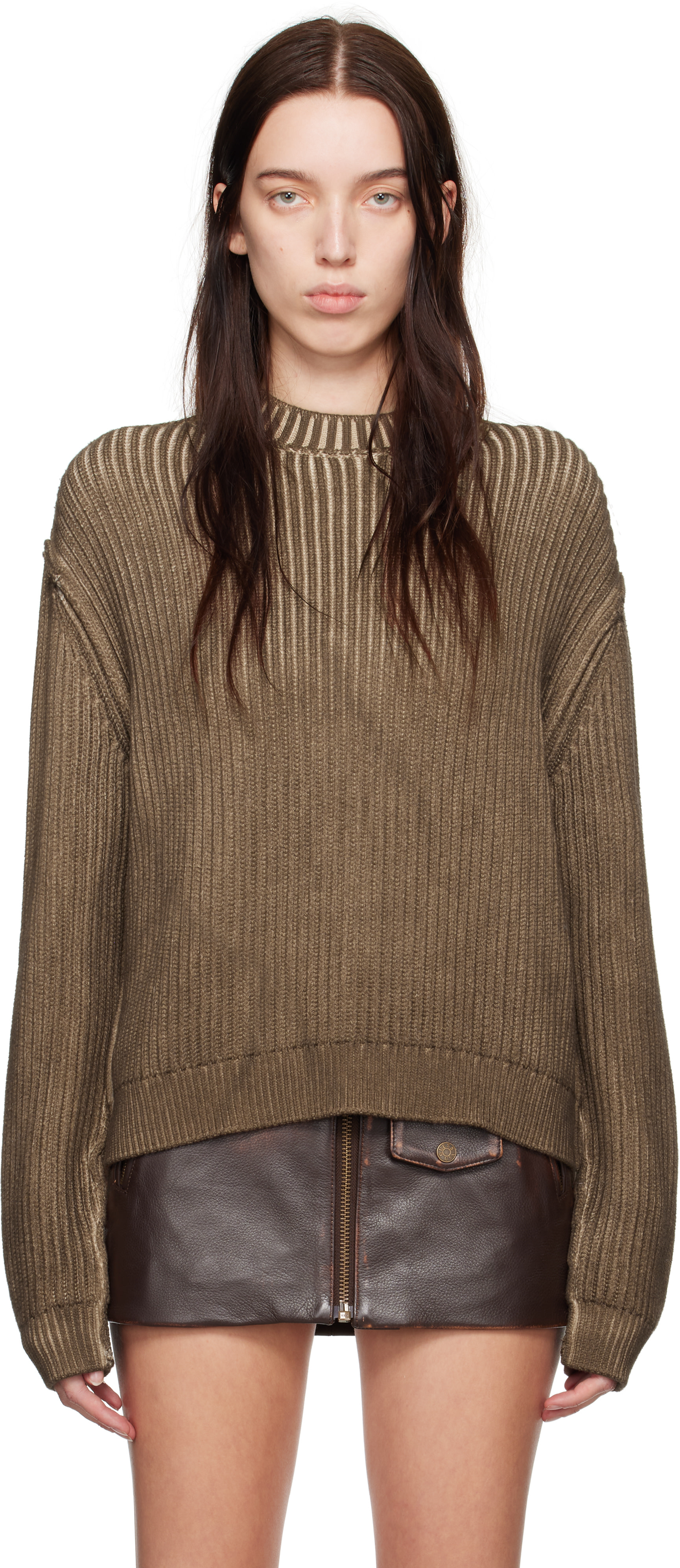 GUESS USA - Pull rétro brun à effet délavé