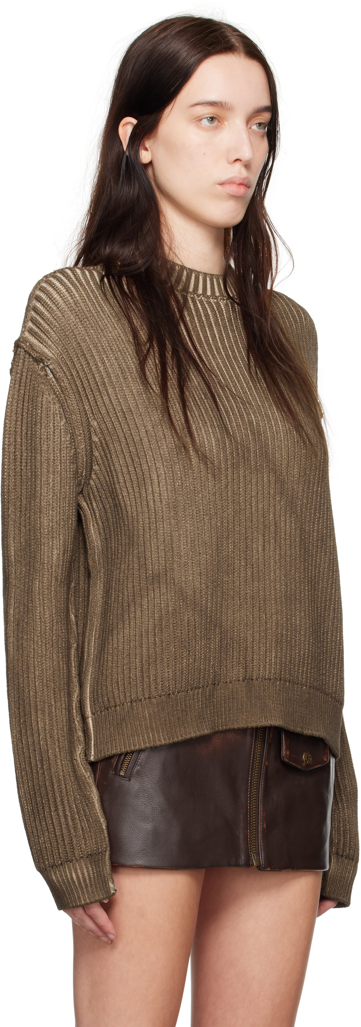 GUESS USA - Pull rétro brun à effet délavé