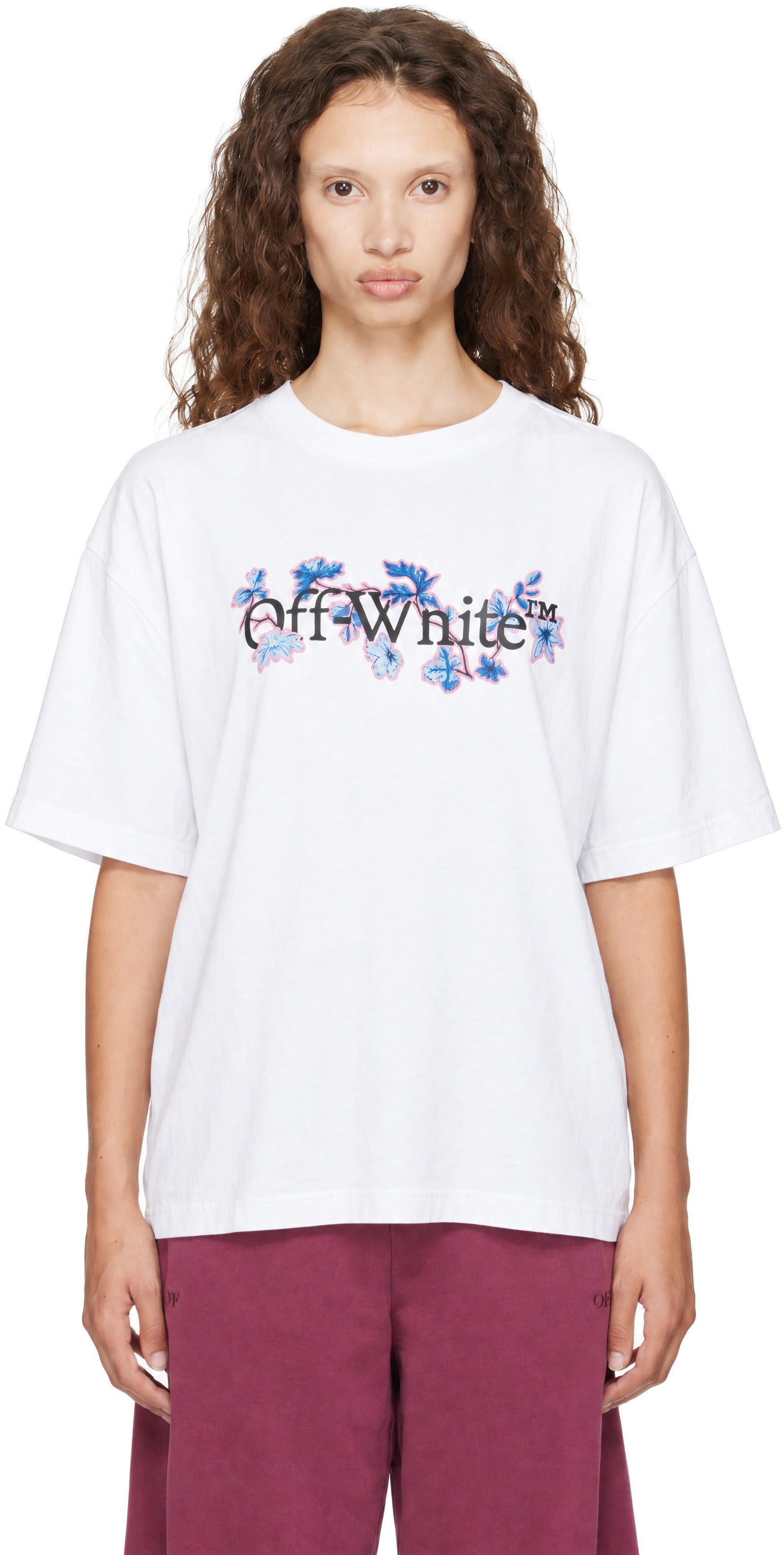 Off-White - T-shirt blanc à logo et à image de fleurs