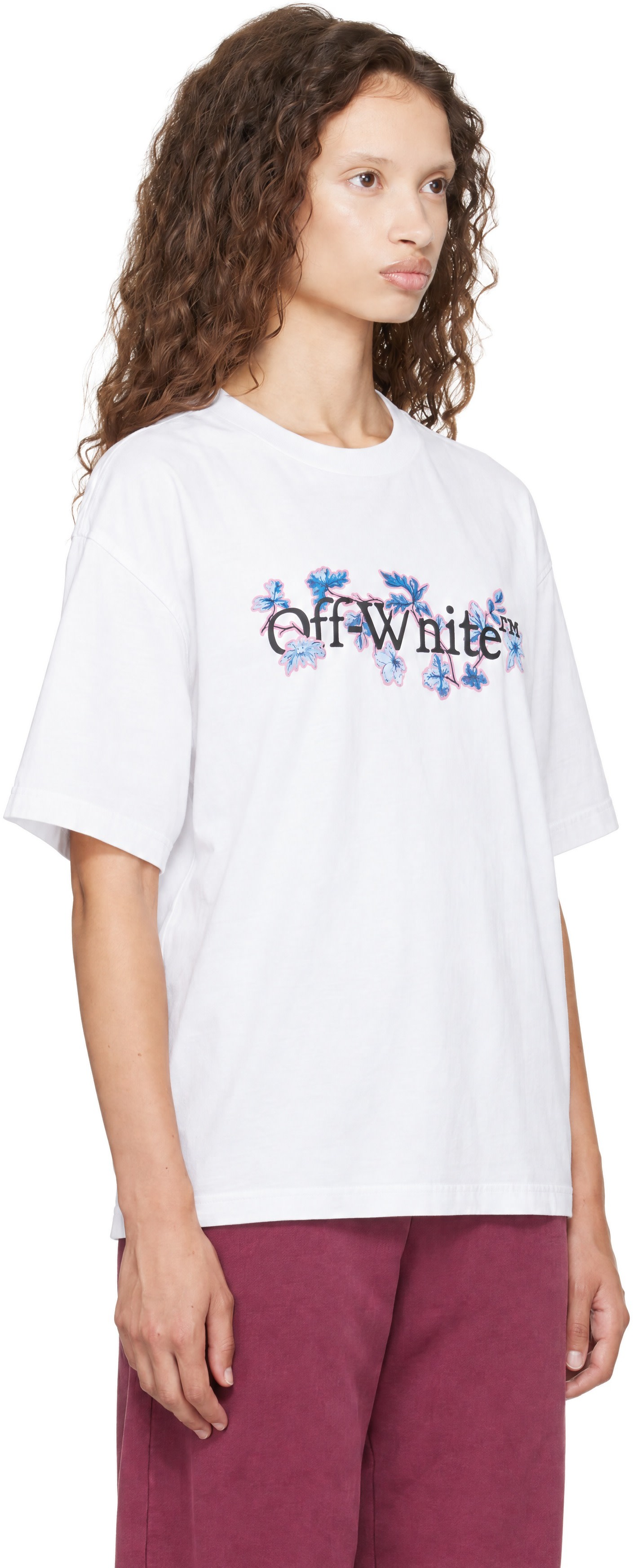 Off-White - T-shirt blanc à logo et à image de fleurs