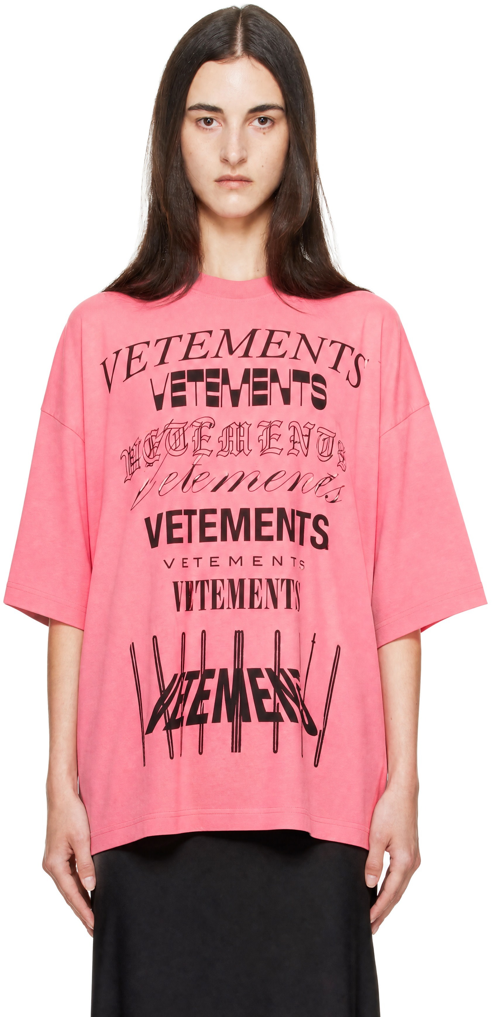 VETEMENTS - T-shirt rose à logos