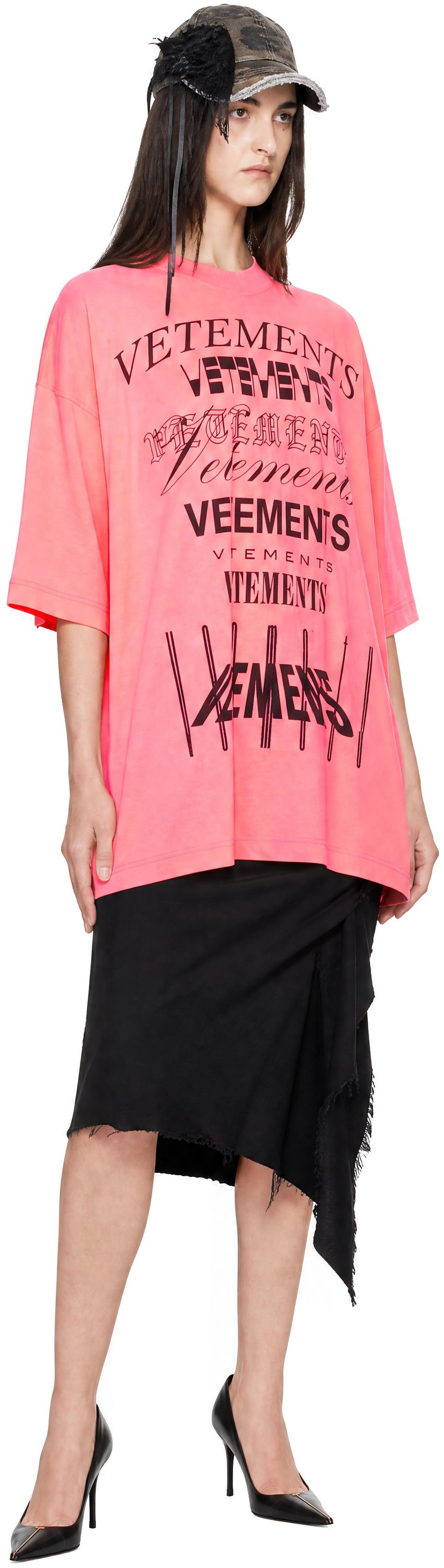 VETEMENTS - T-shirt rose à logos