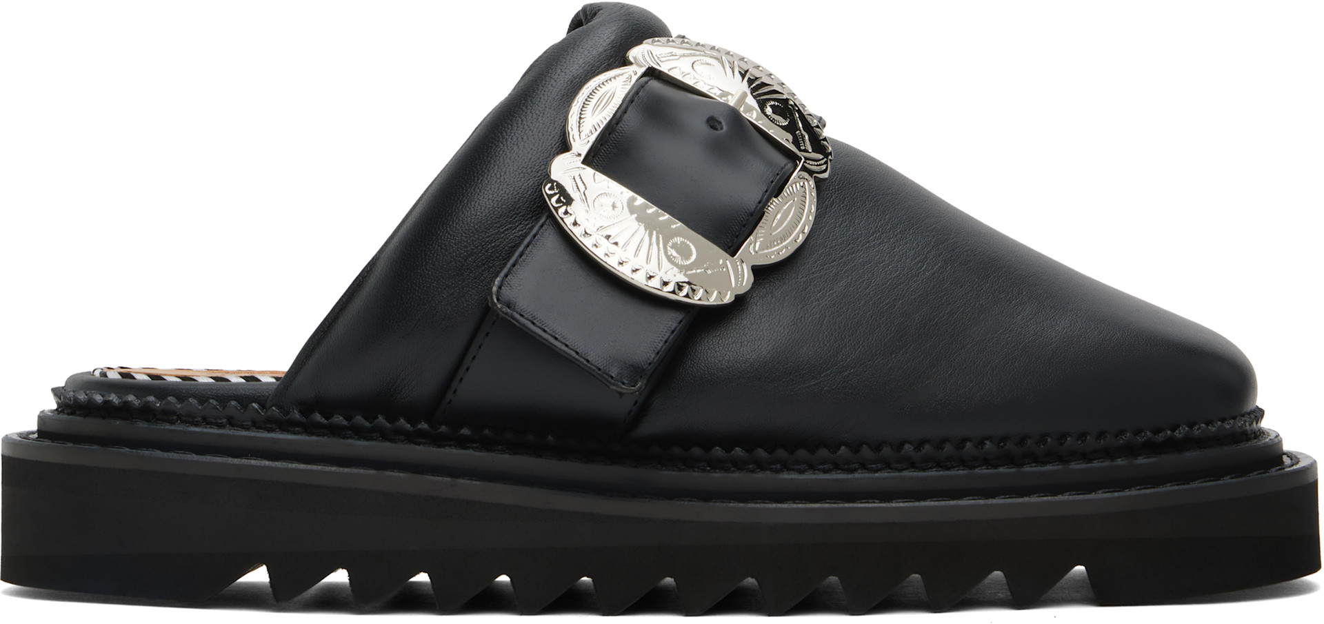 Toga Virilis: Black Buckle Slippers | SSENSE India