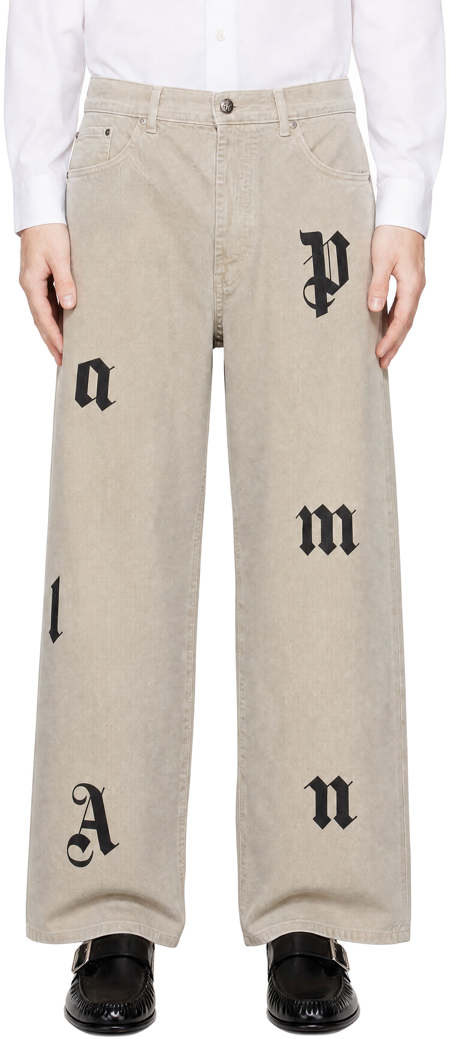 Palm Angels - Beige Bull Logo Patch Jeans