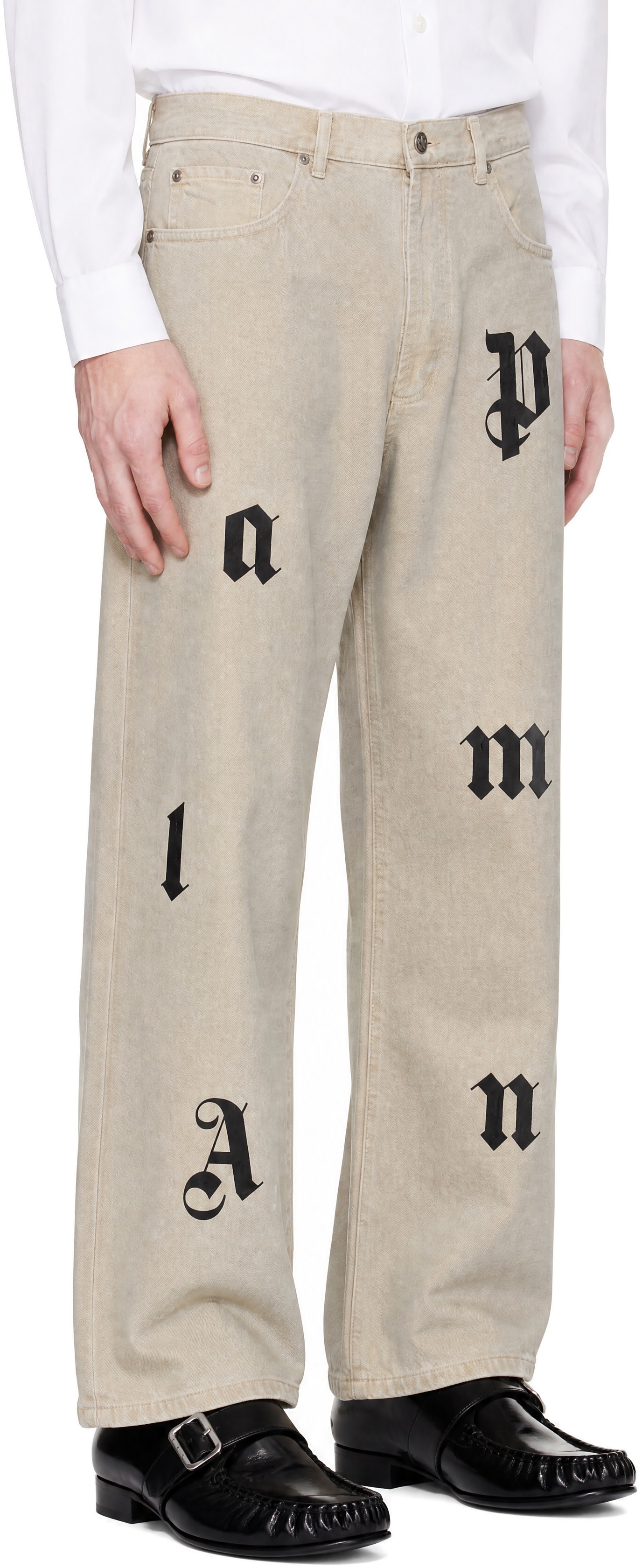Palm Angels - Beige Bull Logo Patch Jeans
