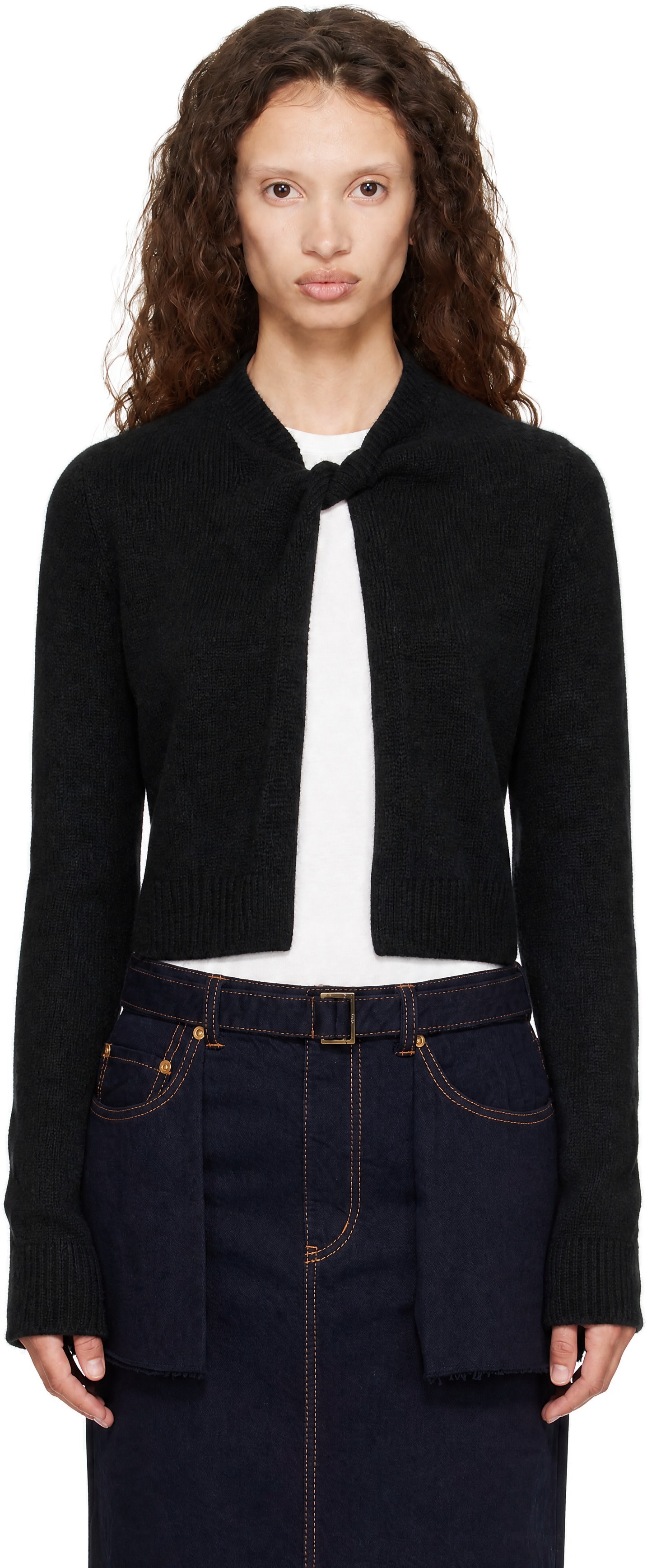 WOOYOUNGMI: Black Open Fur Cardigan | SSENSE