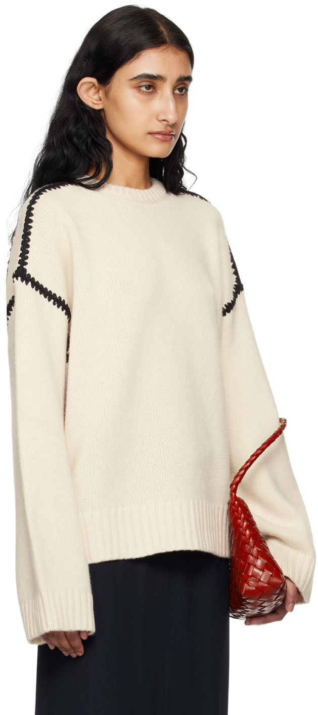 TOTEME - Pull blanc cassé à piqures brodées