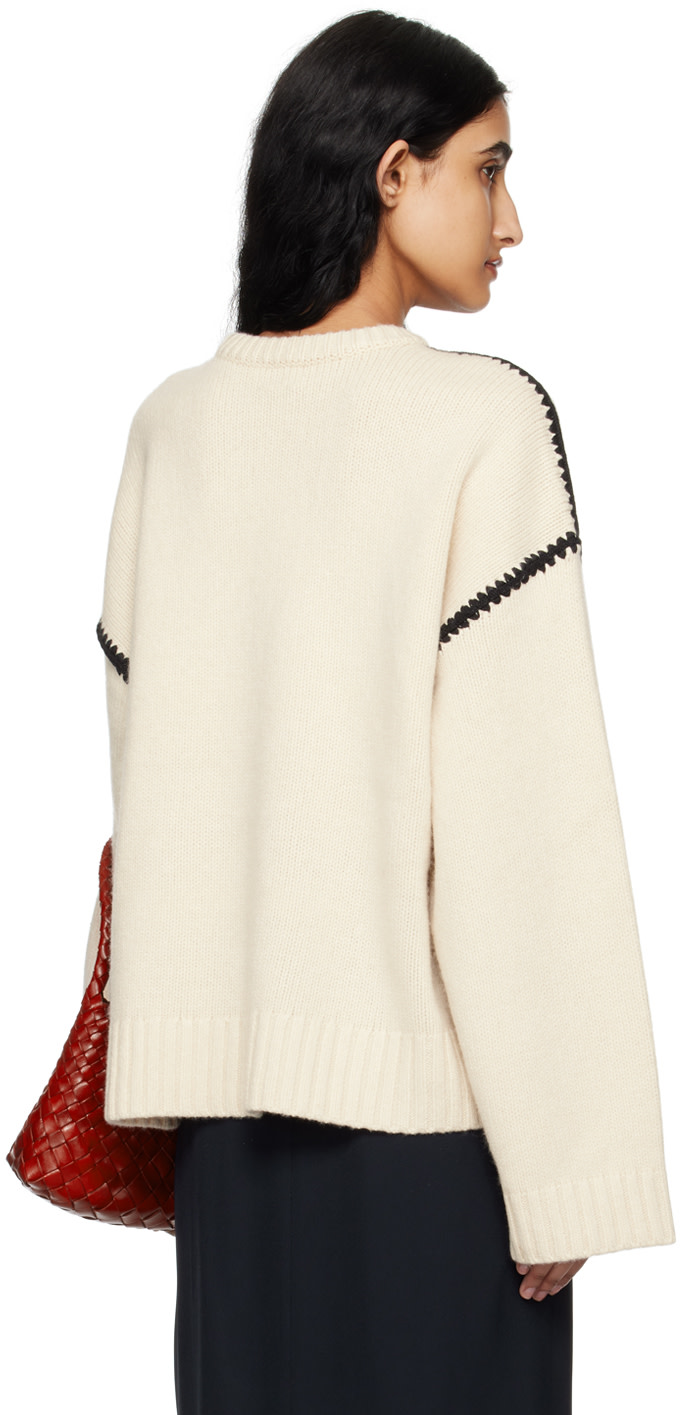 TOTEME - Pull blanc cassé à piqures brodées
