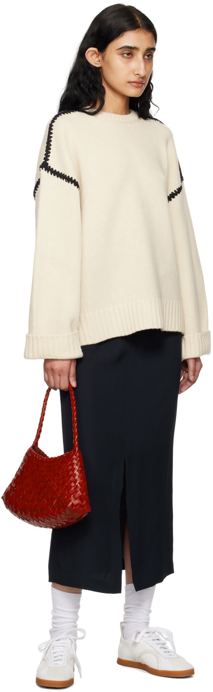 TOTEME - Pull blanc cassé à piqures brodées