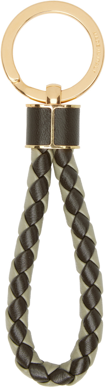 アクセサリー Bottega Veneta Bottega Veneta: Khaki & Green Intreccio Keychain | SSENSE