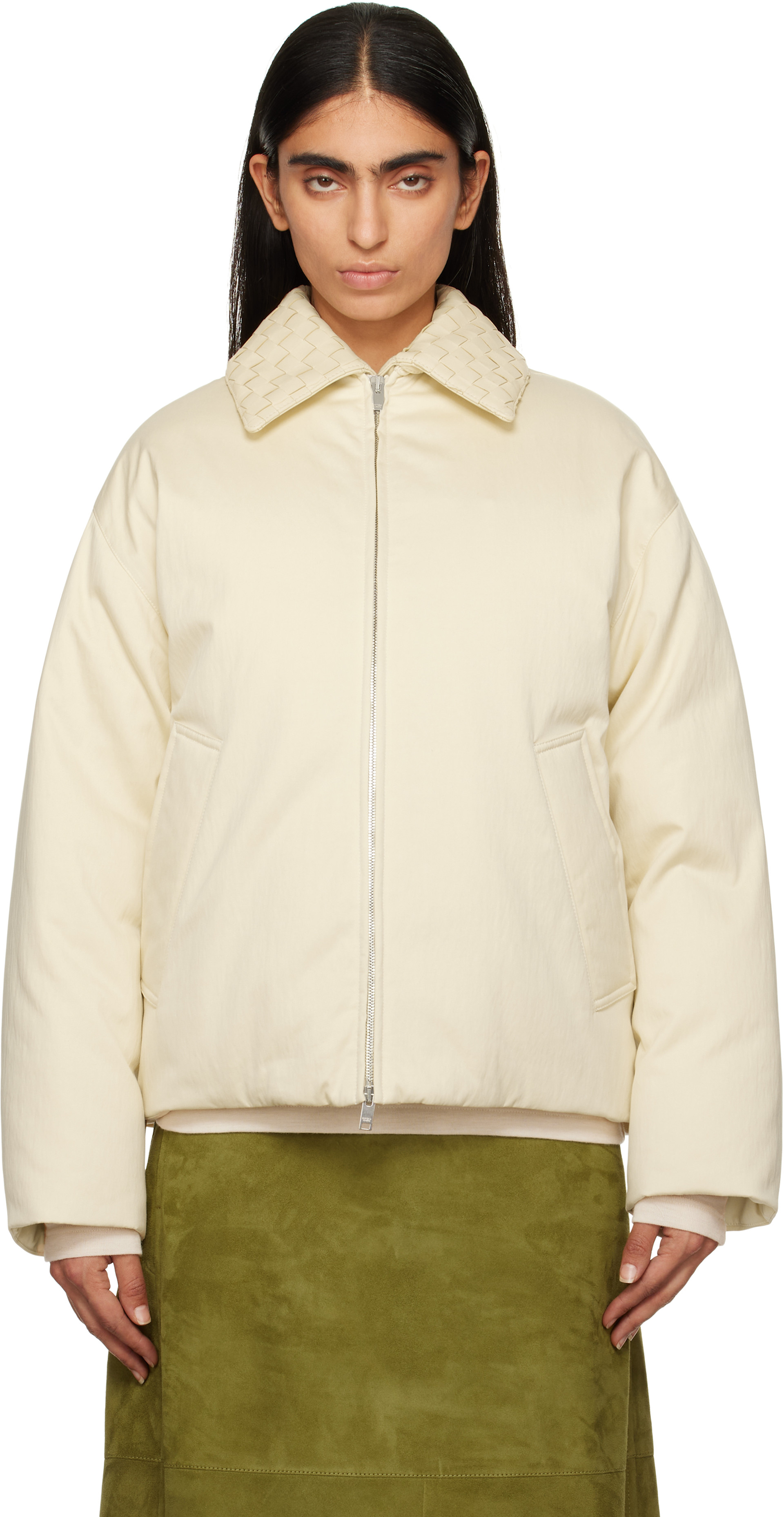 Bottega Veneta: Off-White Cotton Twill Down Puffer Jacket | SSENSE