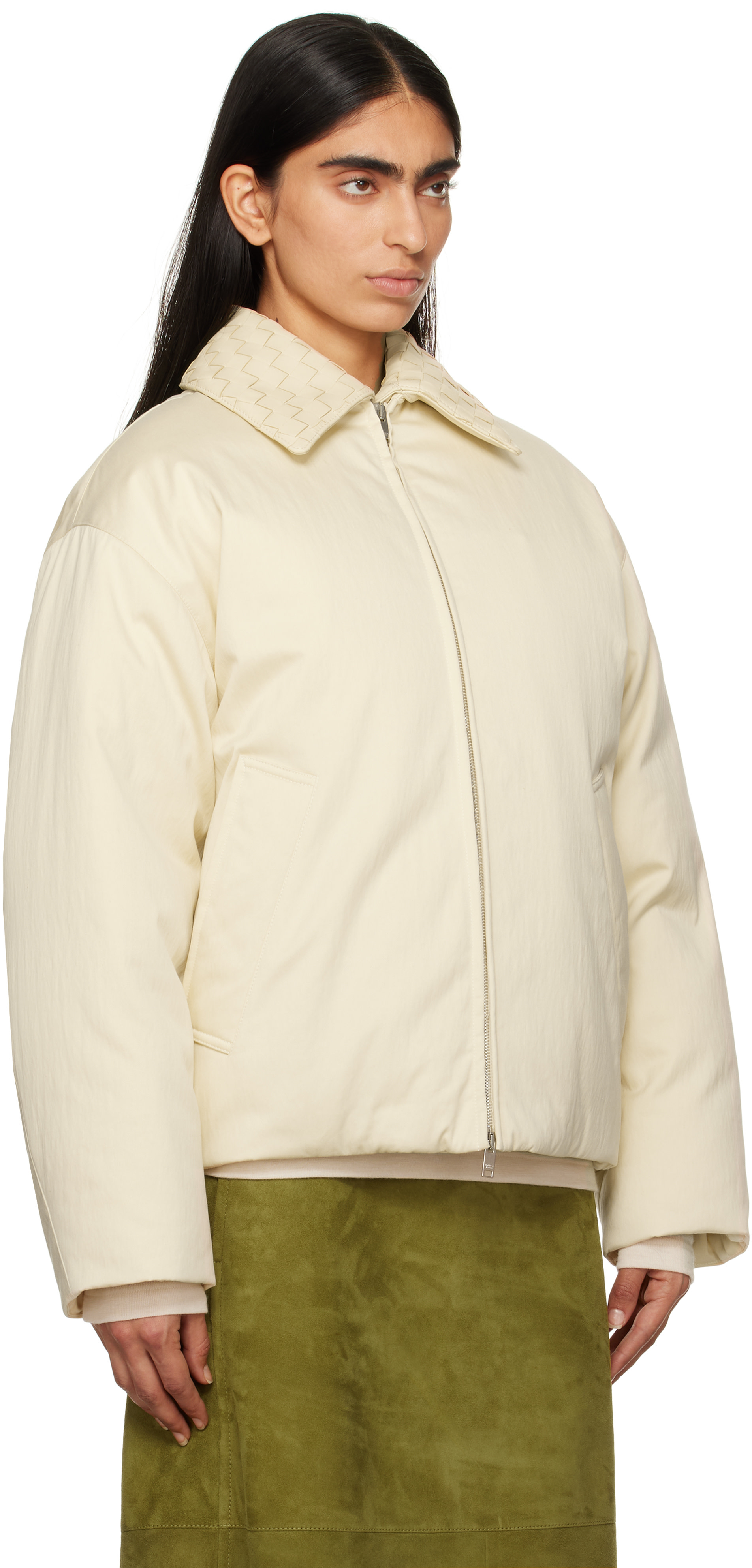 Bottega Veneta: Off-White Cotton Twill Down Puffer Jacket | SSENSE