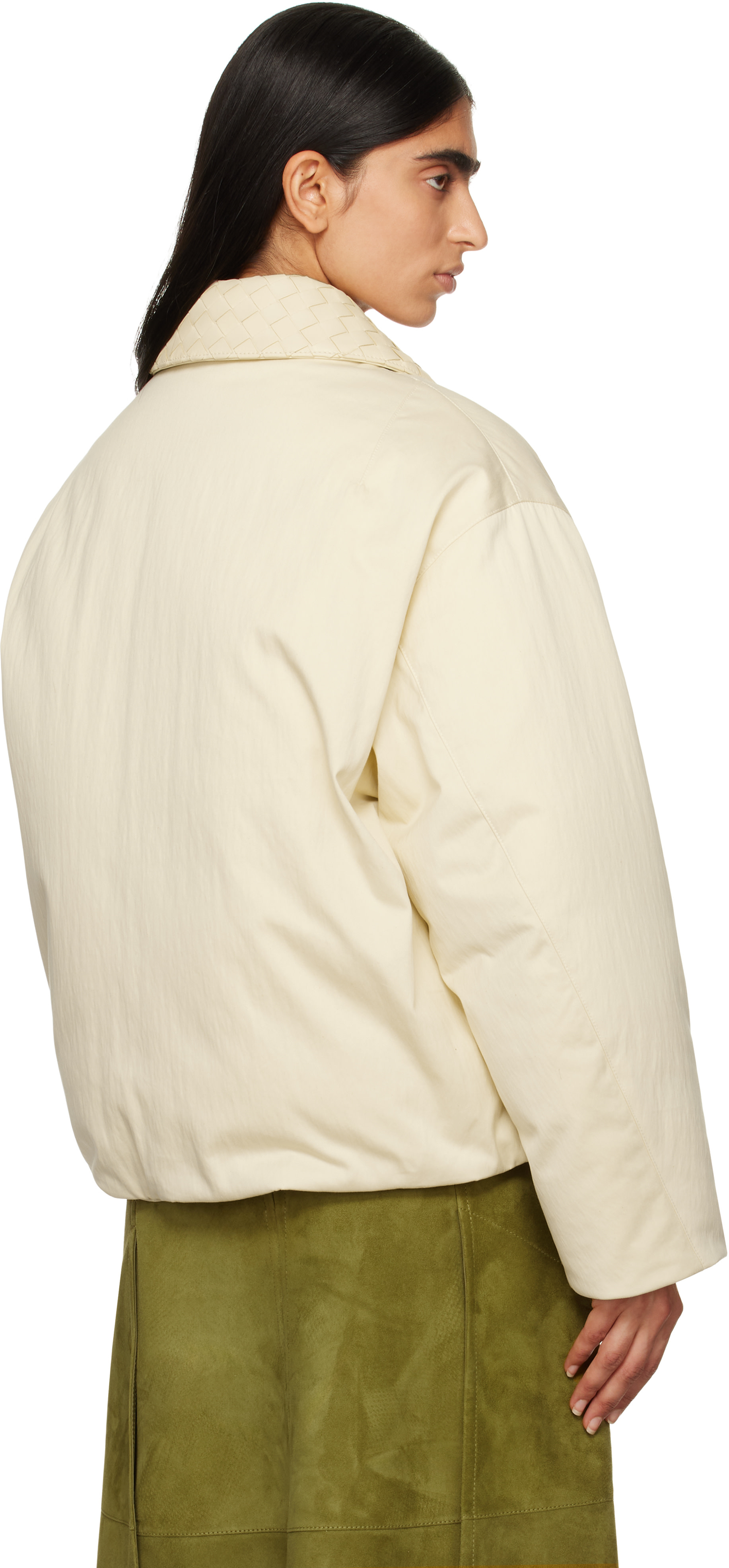 Bottega Veneta: Off-White Cotton Twill Down Puffer Jacket | SSENSE