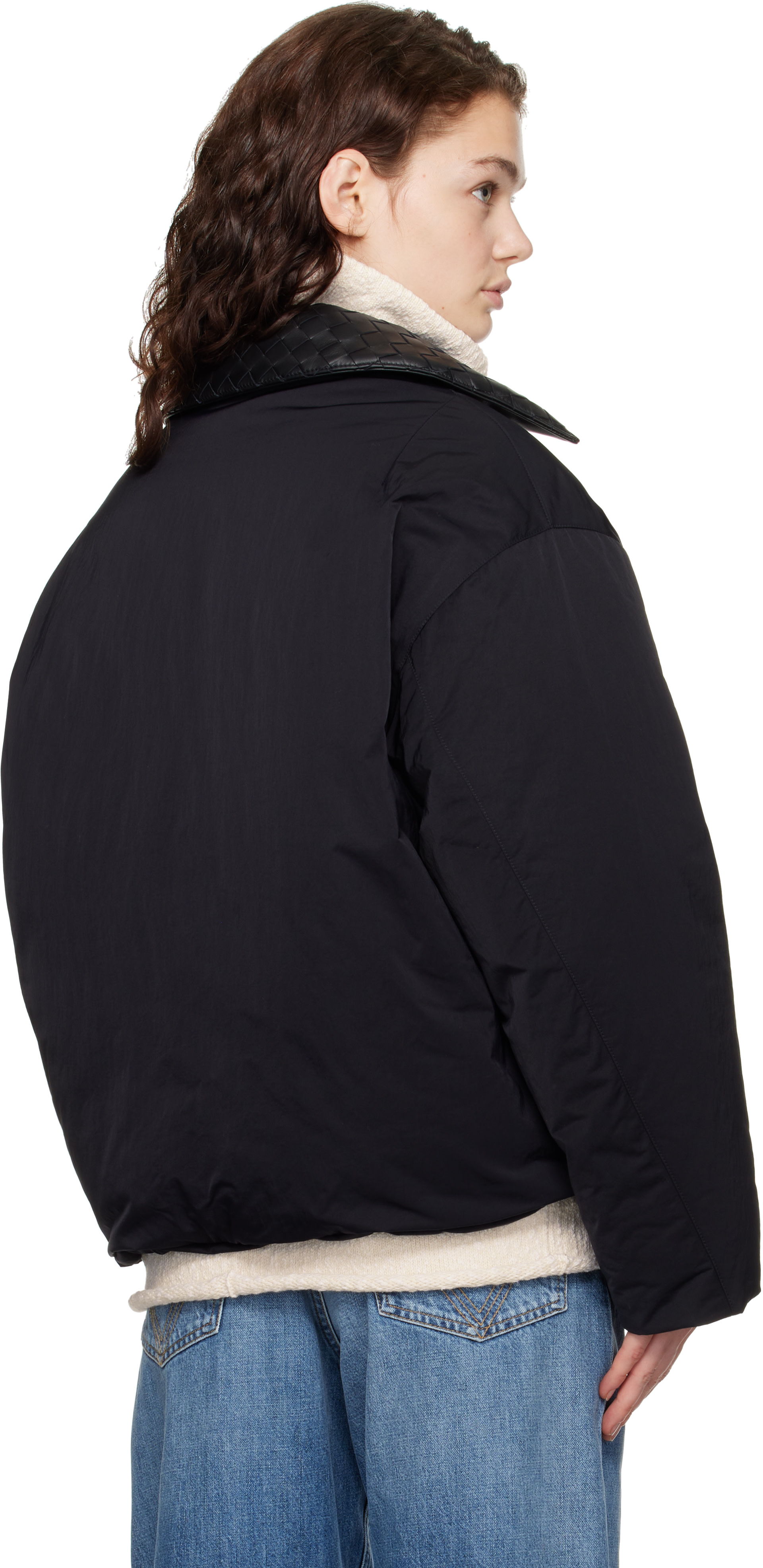 Bottega Veneta: Black Tech Nylon Down Jacket | SSENSE