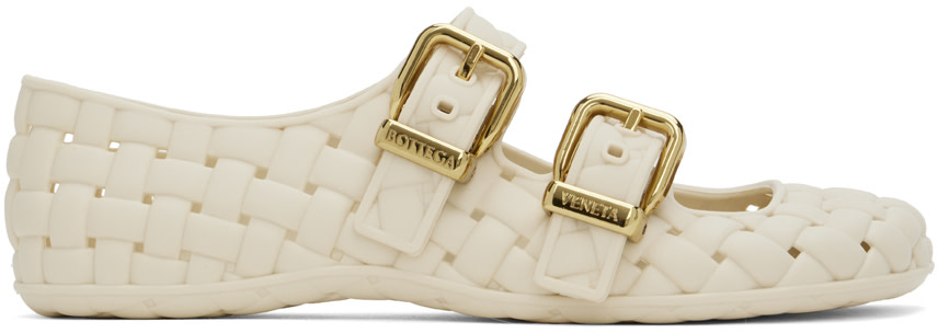 Bottega Veneta: オフホワイト Amy メリージェーン フラットシューズ
