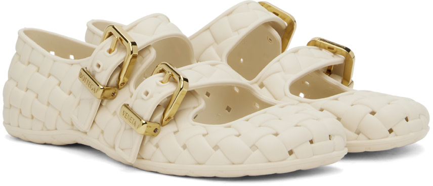 Bottega Veneta: オフホワイト Amy メリージェーン フラットシューズ